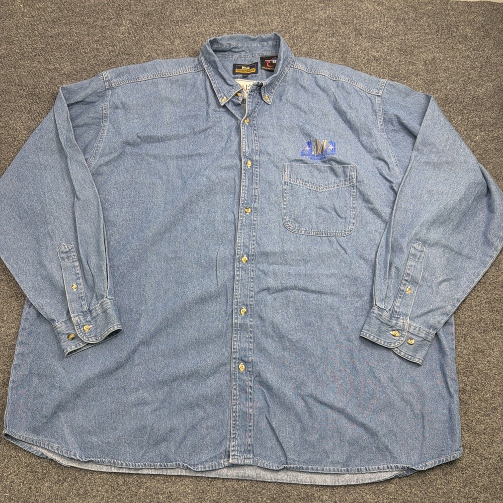 Blue Generation Blue Denim Button Down Shirt Mens 3XL AMA GEAR Embroidered LS